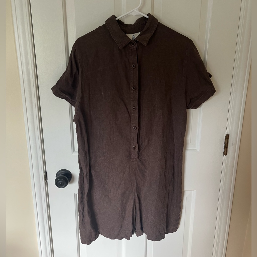 Jungmaven Brown Short-Sleeve Linen Jumpsuit Romper